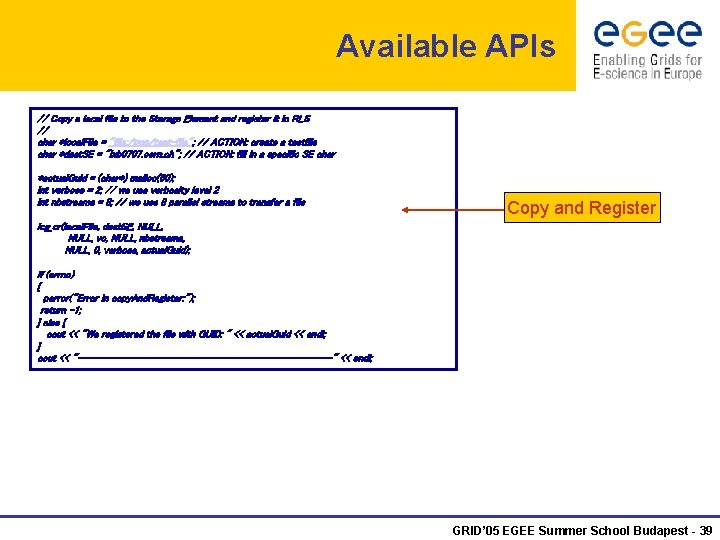 Available APIs // Copy a local file to the Storage Element and register it