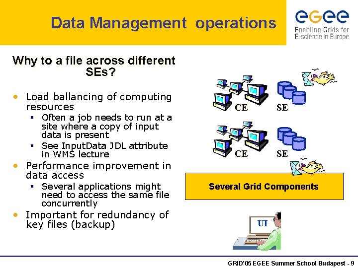 Data Management operations Why to a file across different SEs? • Load ballancing of