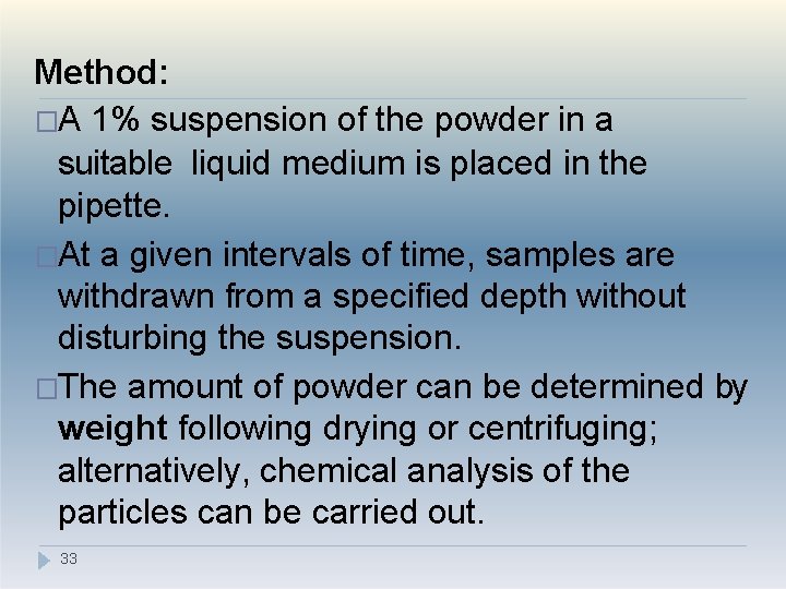 Method: �A 1% suspension of the powder in a suitable liquid medium is placed