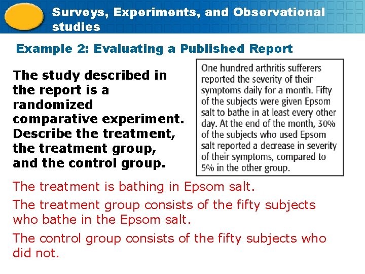 Surveys, Experiments, and Observational studies Example 2: Evaluating a Published Report The study described