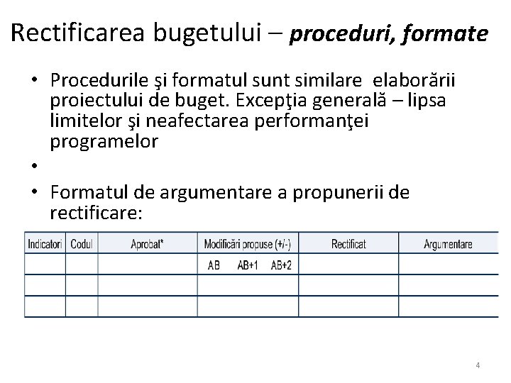 Rectificarea bugetului – proceduri, formate • Procedurile şi formatul sunt similare elaborării proiectului de Rectificarea bugetului – proceduri, formate • Procedurile şi formatul sunt similare elaborării proiectului de