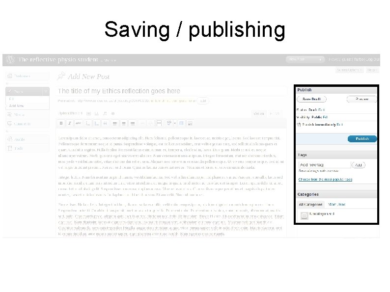 Saving / publishing 