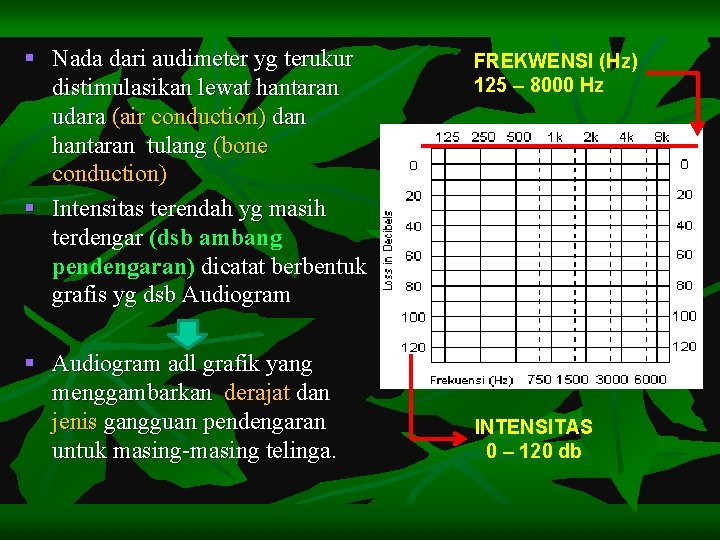 § Nada dari audimeter yg terukur distimulasikan lewat hantaran udara (air conduction) dan hantaran