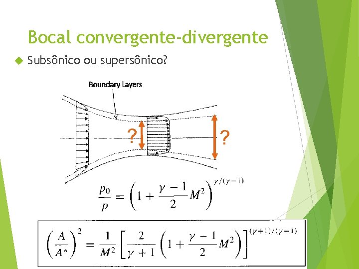 Bocal convergente-divergente Subsônico ou supersônico? ? ? 