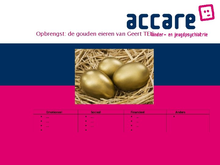 Opbrengst: de gouden eieren van Geert TEIS 