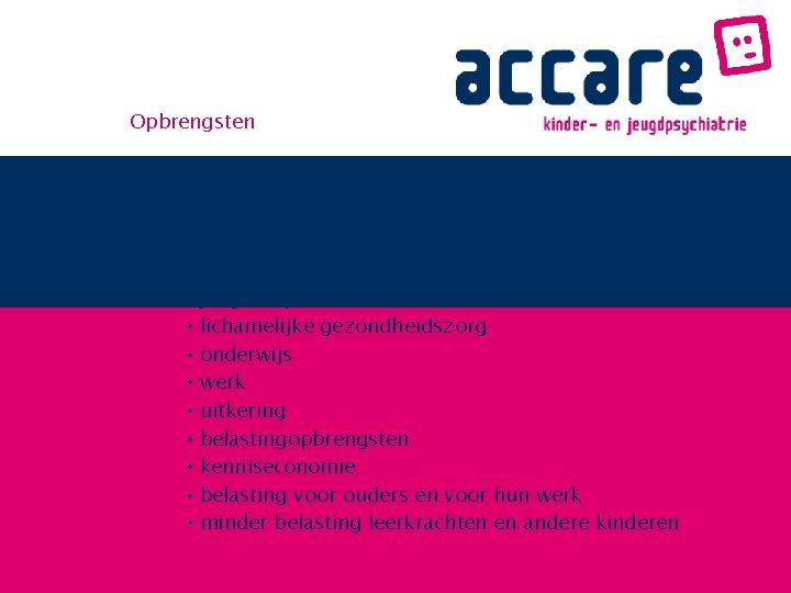 Opbrengsten • sociaal • emotioneel • financieel-economisch • psychische gezondheidszorg • jeugdhulp • lichamelijke