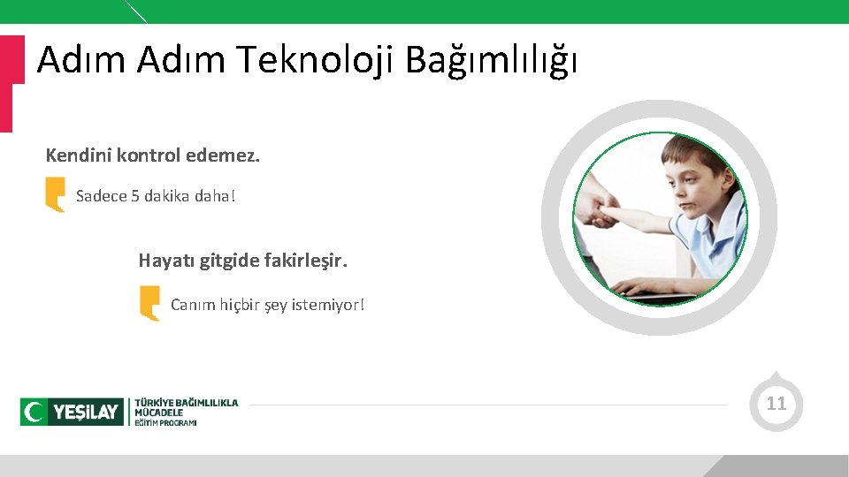 Adım Teknoloji Bağımlılığı Kendini kontrol edemez. Sadece 5 dakika daha! Hayatı gitgide fakirleşir. Canım