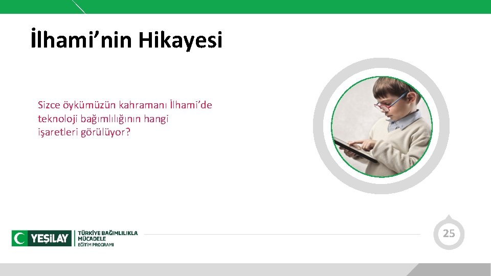 İlhami’nin Hikayesi Sizce öykümüzün kahramanı İlhami’de teknoloji bağımlılığının hangi işaretleri görülüyor? 25 