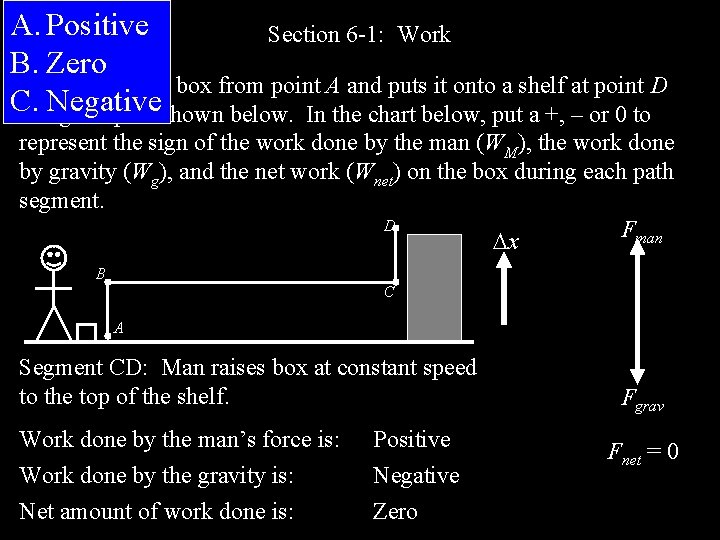 A. Positive Section 6 -1: Work B. Zero A man carries a box from