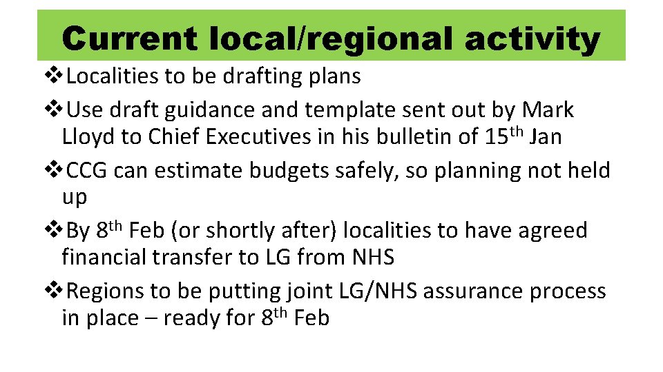 Current local/regional activity v. Localities to be drafting plans v. Use draft guidance and