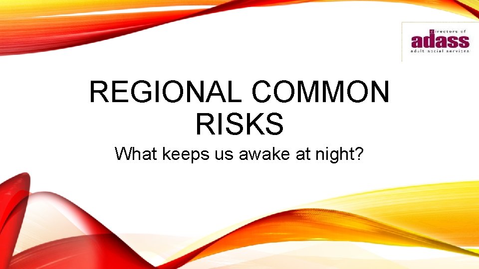 REGIONAL COMMON RISKS What keeps us awake at night? 