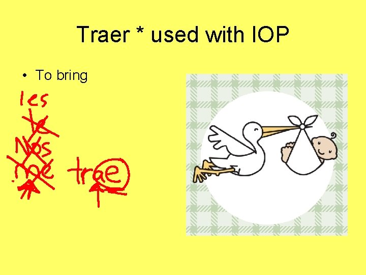 Traer * used with IOP • To bring 