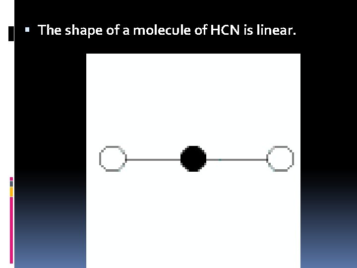  The shape of a molecule of HCN is linear. 