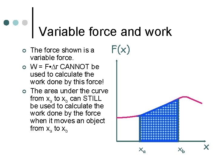 Variable force and work ¢ ¢ ¢ The force shown is a variable force.