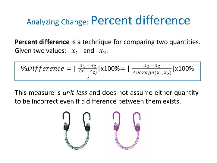 Analyzing Change: Percent difference This measure is unit-less and does not assume either quantity