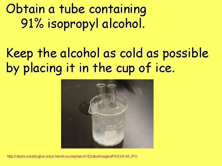 Obtain a tube containing 91% isopropyl alcohol. Keep the alcohol as cold as possible