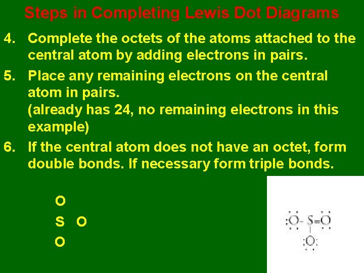 Steps in Completing Lewis Dot Diagrams 4. Complete the octets of the atoms attached