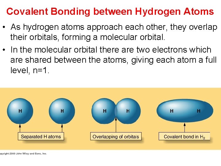 Covalent Bonding between Hydrogen Atoms • As hydrogen atoms approach each other, they overlap