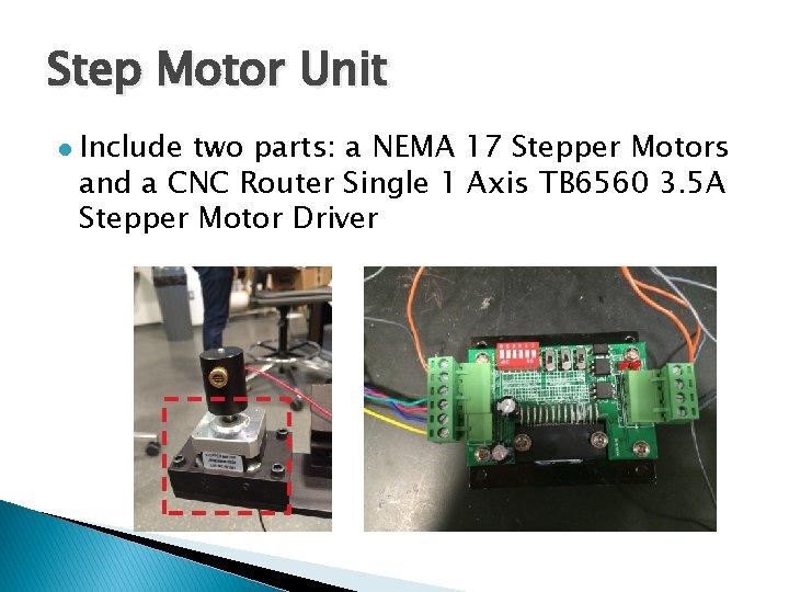 Step Motor Unit l Include two parts: a NEMA 17 Stepper Motors and a
