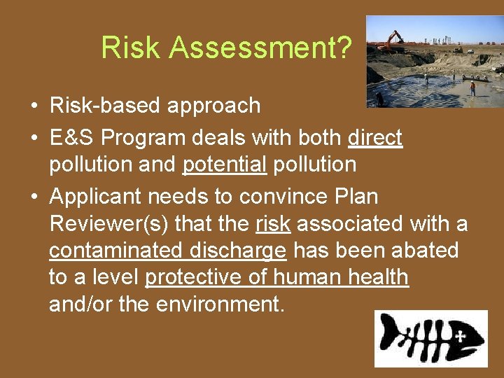 Risk Assessment? • Risk-based approach • E&S Program deals with both direct pollution and