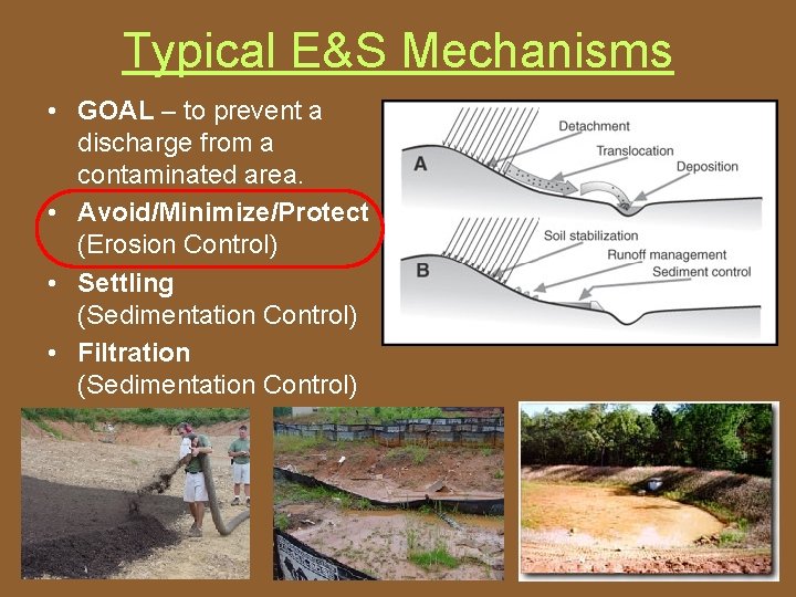 Typical E&S Mechanisms • GOAL – to prevent a discharge from a contaminated area.
