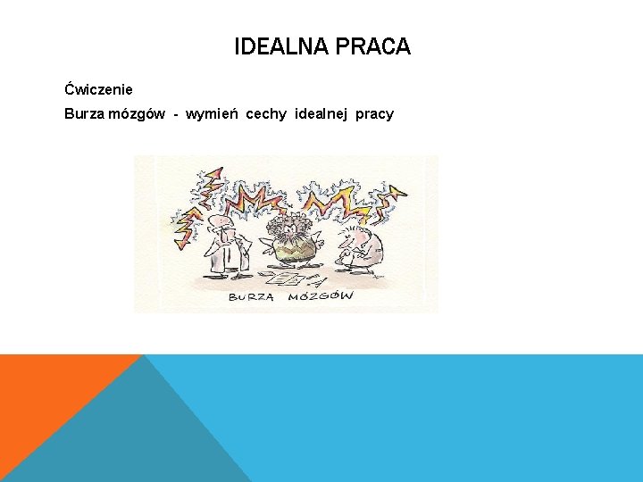 IDEALNA PRACA Ćwiczenie Burza mózgów - wymień cechy idealnej pracy 