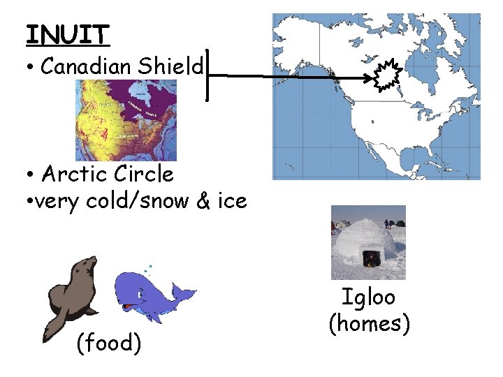 INUIT • Canadian Shield • Arctic Circle • very cold/snow & ice (food) Igloo