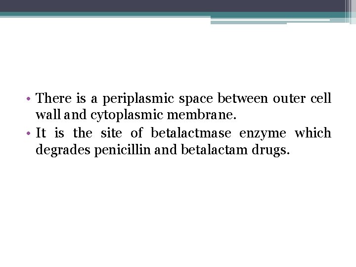  • There is a periplasmic space between outer cell wall and cytoplasmic membrane.