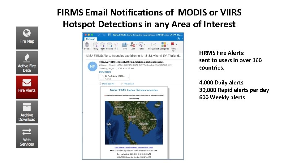 FIRMS Email Notifications of MODIS or VIIRS Hotspot Detections in any Area of Interest
