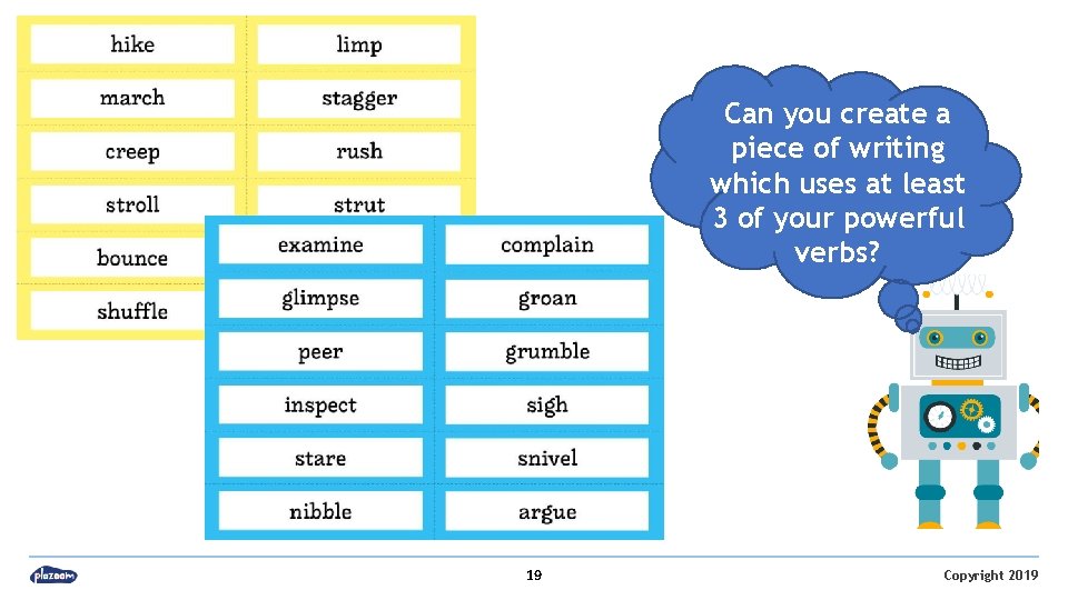 Can you create a piece of writing which uses at least 3 of your