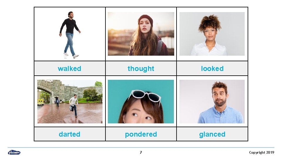 walked thought looked darted pondered glanced 7 Copyright 2019 