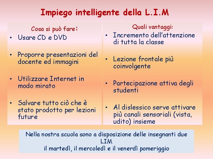 Impiego intelligente della L. I. M Cosa si può fare: • Usare CD e