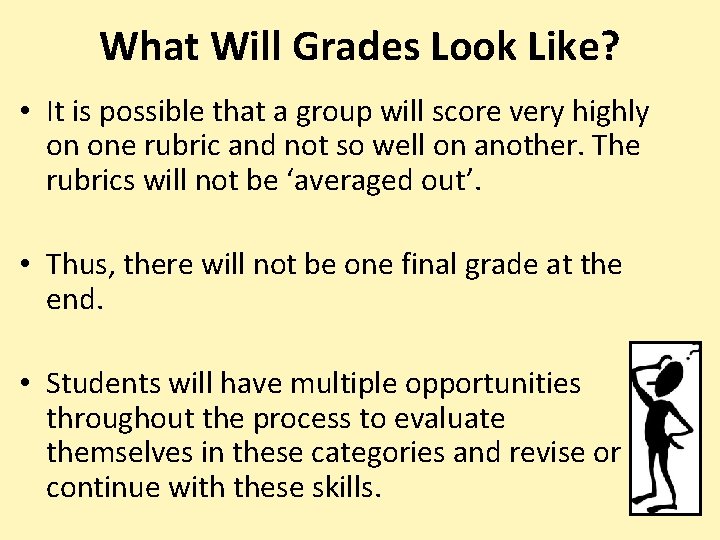 What Will Grades Look Like? • It is possible that a group will score