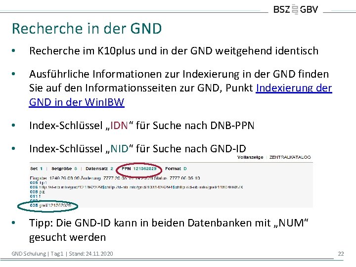 Recherche in der GND • Recherche im K 10 plus und in der GND