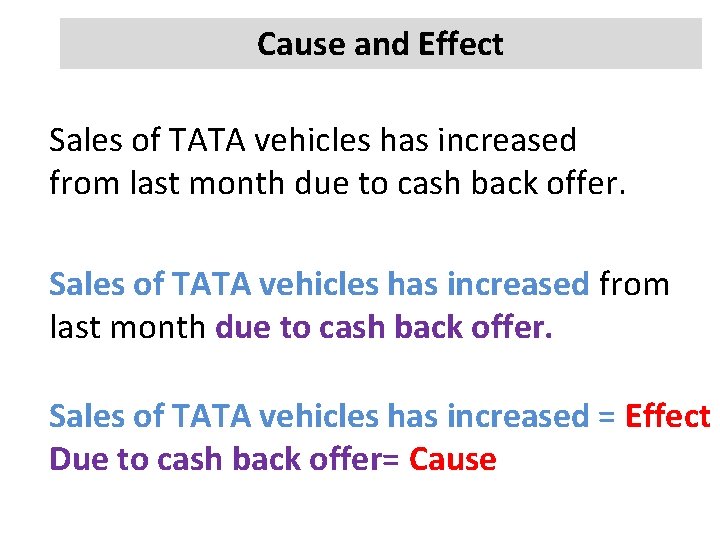Cause and Effect Sales of TATA vehicles has increased from last month due to