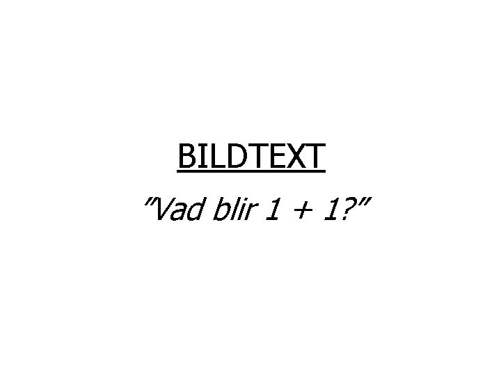 BILDTEXT ”Vad blir 1 + 1? ” 