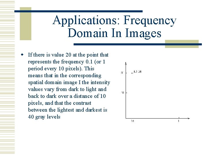 Applications: Frequency Domain In Images w If there is value 20 at the point