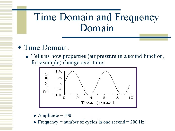 Time Domain and Frequency Domain w Time Domain: n Tells us how properties (air