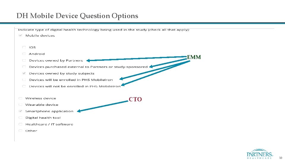 DH Mobile Device Question Options EMM CTO 10 