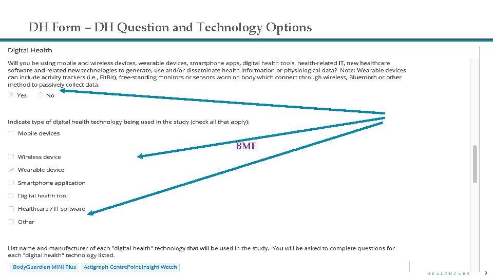 DH Form – DH Question and Technology Options BME 9 