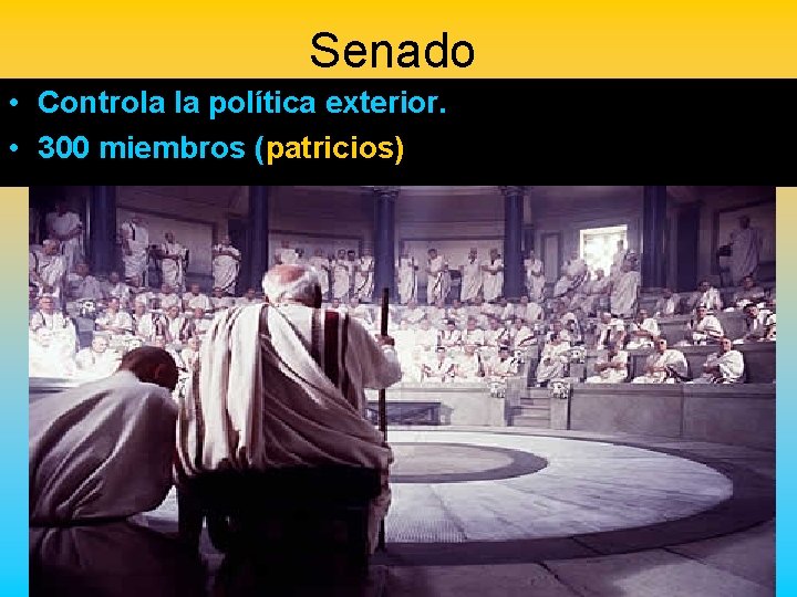 Senado • Controla la política exterior. • 300 miembros (patricios) 