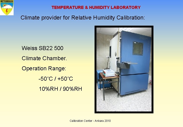 TEMPERATURE & HUMIDITY LABORATORY Climate provider for Relative Humidity Calibration: Weiss SB 22 500