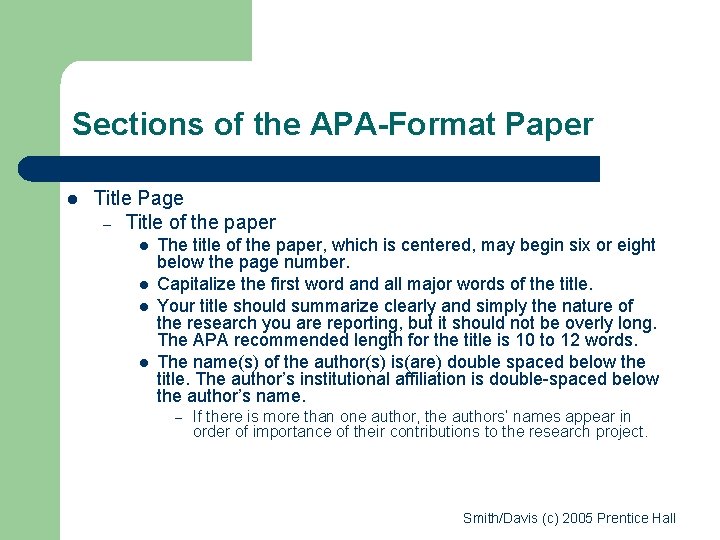 Sections of the APA-Format Paper l Title Page – Title of the paper l