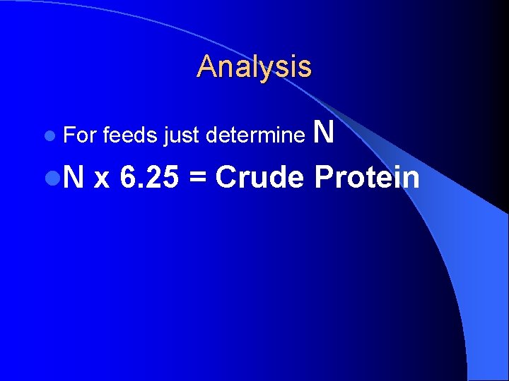 Analysis N l. N x 6. 25 = Crude Protein l For feeds just