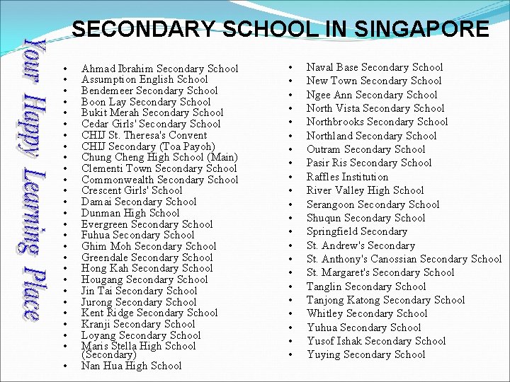 SECONDARY SCHOOL IN SINGAPORE • • • • • • • Ahmad Ibrahim Secondary