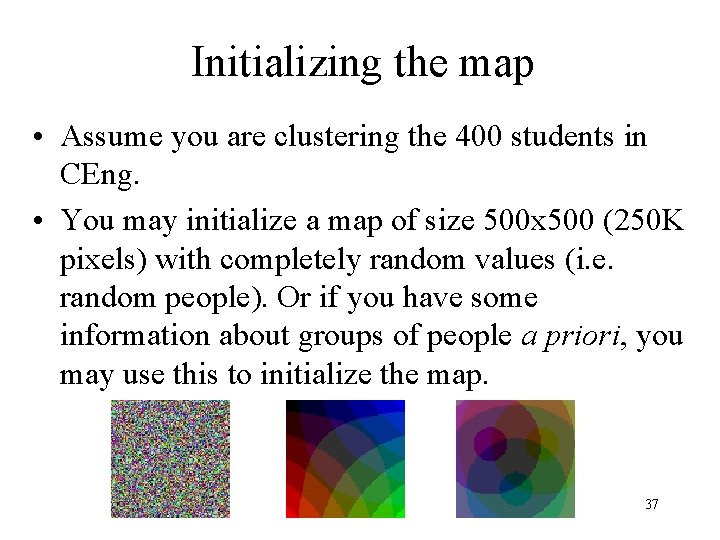 Initializing the map • Assume you are clustering the 400 students in CEng. •