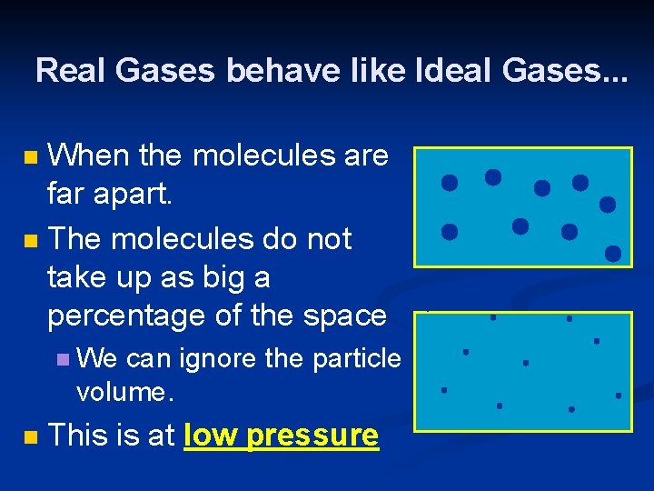 Real Gases behave like Ideal Gases. . . When the molecules are far apart.