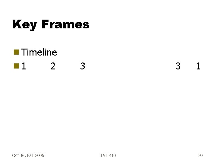Key Frames g Timeline g 1 Oct 16, Fall 2006 2 3 3 IAT