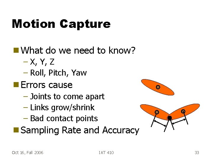 Motion Capture g What do we need to know? – X, Y, Z –