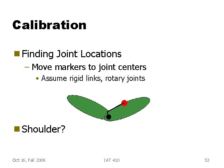 Calibration g Finding Joint Locations – Move markers to joint centers • Assume rigid